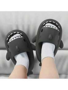 Dép đi trong nhà hình cá mập đế dày 4cm dành cho nam và nữ, dép đi trong nhà đi biển siêu mềm, đàn hồi, chống trượt, dép đi trong nhà dễ thương, không gây tiếng ồn cho các cặp đôi, dép xăng đan đi dạo phố mùa hè - màu đen - Xem 11