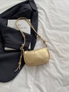 Litchi Texture Mini Crossbody Bag For Women, New Stylish Compact Versatile Daily Bag - Gold - View 6