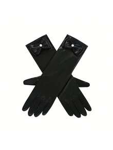 2025 Newest Model1 Double Bow Pearl Long Princess Gloves, Girl Dress, Show, PROM Gloves, Suitable For 3-8 Years,Best Gift For Wedding, Valentine's Day, Mother's Day, Halloween, Christmas, Birthday Party