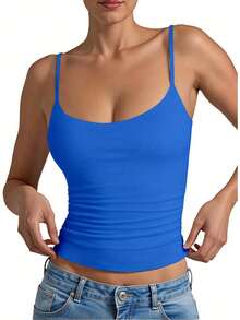 Tank Tops For Women, Camisole Tops Double Lined Sleeveless Going Out Summer Tops Basic Spaghetti Strap Cami Shirts,Local Delivery - 寶藍色 - 查看 1