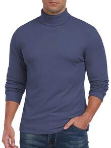 Men's Turtleneck Long Sleeve Thermal Underwear Tops Basic Pullover Sweater Tees, And Warm - A03 海軍藍 - 查看 3