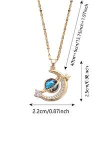 1 件优雅水钻镶嵌星星和月亮项链，简约独特的星月颈链，派对的绝佳礼物