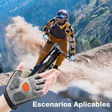 POOST Guantes de ciclismo para hombre y mujer (almohadilla de gel de 5 mm), de medio dedo, para ciclismo, levantamiento de pesas, gimnasio, motociclismo, remo y deportes al aire libre. - Negro - Ver 6