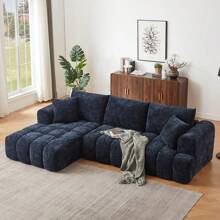 YOGLAD L-Shaped Sectional Sofa With Chaise, Boneless Sofa With Modern Minimalist Design, Chenille Fabric Luxury Modular Sofa Couch For Living Room, No Assembly Required, Convertible Sleeper Sofa Bed, Plush Sponge & Pocket Spring Support, Soft Cloud Couch, Apartment Furniture, Dark Blue