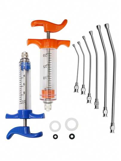 צינור האכלה לציפורים 10 מ"ל/20 מ"ל כחול וכתום עם פיה מעוקלת מפלדת אל-חלד, מזין פלסטיק מתאים לתוכים, יונים, חיות קטנות וציפורים מחמד