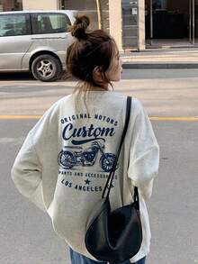 女士休闲英文文字印花薄款长袖T恤，百搭秋冬