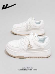 1 双 WARRIOR 女式系带白色厚底滑板鞋，低帮休闲运动鞋，夏季透气户外平底鞋，轻便滑板风格运动鞋，时尚舒适的女士帆布运动鞋