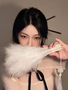 1 chiếc quạt gấp ren lông vũ đen cổ điển Trung Quốc mới, quạt sườn xám, tua rua phong cách cổ xưa, quạt trang trí sinh nhật làm quà tặng tuyệt vời nhất, phong cách tối giản giản dị thích hợp sử dụng hàng ngày - Nhiều màu - Xem 4