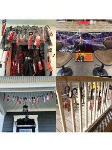Decoración de Halloween: Cuchillo de PVC con sangre, sierra, accesorios de horror para hotel, KTV, casa embrujada, bar del terror - Incluye adorno de latte, bandera, guirnalda con sangre, decoración para fiesta de zombis y vampiros, suministros para Navidad