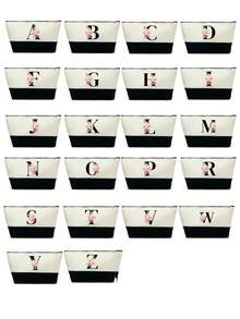 1个字母印花拼接女士手提包/化妆包，教师节礼物，可重复使用手拿包，简约大容量女士旅行化妆包，多功能便携女士礼品，休闲收纳袋，全新购物理想之选，男女通用，情侣款，日常使用，节日，返校季