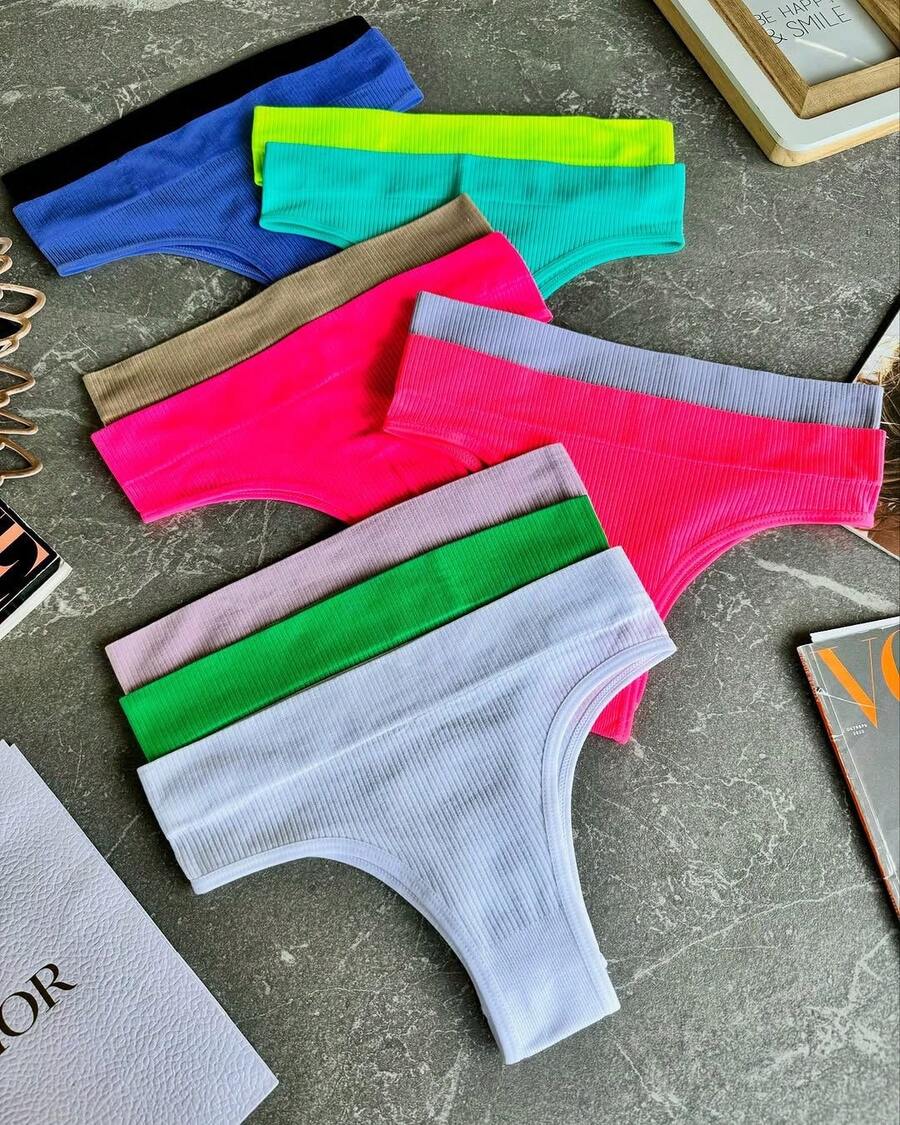 Kit 6 Calcinha Tanga Canelada Fashion Moda Feminina Conforto