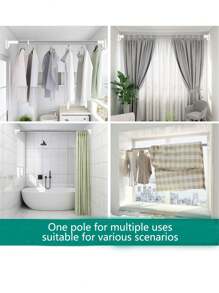 1 pièce Séchoir rétractable en acier inoxydable, tige de support de balcon, tringle à rideaux, tringle de rideau de douche, tringle de penderie, tige télescopique sans perçage. Décoration de Noël