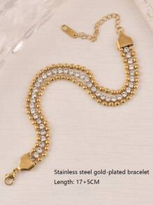 1 set de joyas chapadas en oro de acero inoxidable de moda, que incluye pulsera, adecuado para uso diario de mujeres, en estilo casual/hip-hop