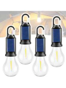 4-Pack Solar Rechargeable Hooked Camping Light, LED Solar Tent Lights Battery Powered With Clip Hook, Portable Outdoor Waterproof Emergency Light Bulb For Hiking, Camping, Fishing - Yellow Light - View 2