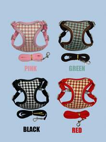 Small And Medium-Sized Dogs Harness And Leash Set, Step In Puppy Vest With Breathable Soft Mesh, Walking Reflective Pet Harness For Small Dogs Houndstooth Check Spliced Cat Harness For Outdoor Use