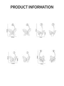 FOREVER QUEEN 1 PC 925 Sterling Silver Dangle Belly Button Rings Belly RingButterfly Belly Button Ring Dangling CZ Belly Screw Navel Barbell Piercing Jewelry For Women