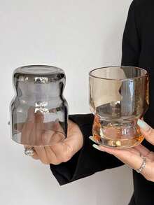 1pc Transparent Cup, New Glass Cup, Suitable For Use In Office, Bedroom, Living Room And Other Occasions, Only Using A Good Cup Can Have A Good Mood To Drink Water. Round Creative Cold Drink Cup, Minimalist INS Style Juice Cup. Suitable For Home And Cafe Use. - Multicolor - View 6