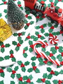 50/100/200pcs Christmas Confetti, Decorations For Christmas Trees And Wreaths, Confetti Parties, Green Leaves And Red Berries Sprinkled On The Table, Confetti, Suitable For Winter Christmas Party Supplies Decoration