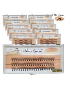 10 cajas/600 piezas de pestañas postizas en racimo con rizo C, 20D, 8-11mm, aspecto natural, alargadoras y de larga duración, adecuadas para ocasiones de fiesta - C - Ver 6