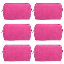 Checkered Makeup Bag Preppy Cosmetic Bag Bulk Blue Makeup Pouch Travel Toiletry Bag Organizer Cute Makeup Brushes Storage Bag Women Fashion - 燈芯絨 玫紅色 - 查看 10