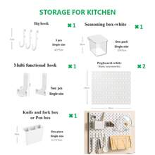 Najlepiej sprzedający się artykuł do domu, Basic Living 1 szt. montowany na ścianie i bez wiercenia plastikowa tablica perforowana, zestaw akcesoriów o wielu kombinacjach, uniwersalna tablica perforowana do przechowywania z różnymi pudełkami do przechowywania i metalowymi haczykami, odpowiednia do warsztatu garażowego/organizacji i przechowywania w kuchni domowej/biurze/pokoju rzemieślniczym/łazience (28*28 cm)