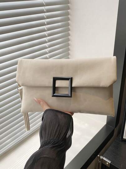 Fashionable Versatile Solid Color Square Clasp Clutch