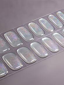 16 片透明半固化凝胶指甲贴，裸色全息闪光自粘凝胶指甲全贴，防碎，易于修甲，适合女性日常 DIY 美甲