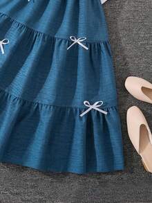 Left Mama Tween Girls Long Sleeve Top & Floral Strap Dress, Spring/Autumn - White - View 6