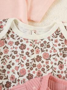 DILAVEL 5pcs/Set Summer New Baby Girl Outfits, Rompers, Jumpsuits, Floral & Letter Embroidered Cute Princess Style Outdoor Infant Clothing - Pink - View 7