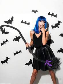 万圣节女巫丝带扫帚，塑料女巫扫帚配 3 种颜色丝带，用于角色扮演扫帚道具女巫扫帚派对装饰，化妆舞会装扮舞会用品 - 彩色 - 查看 6