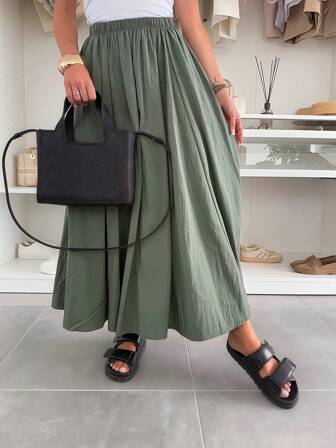 Women's Elegant Casual Solid Color High Waist Pocket Skirt, Summer