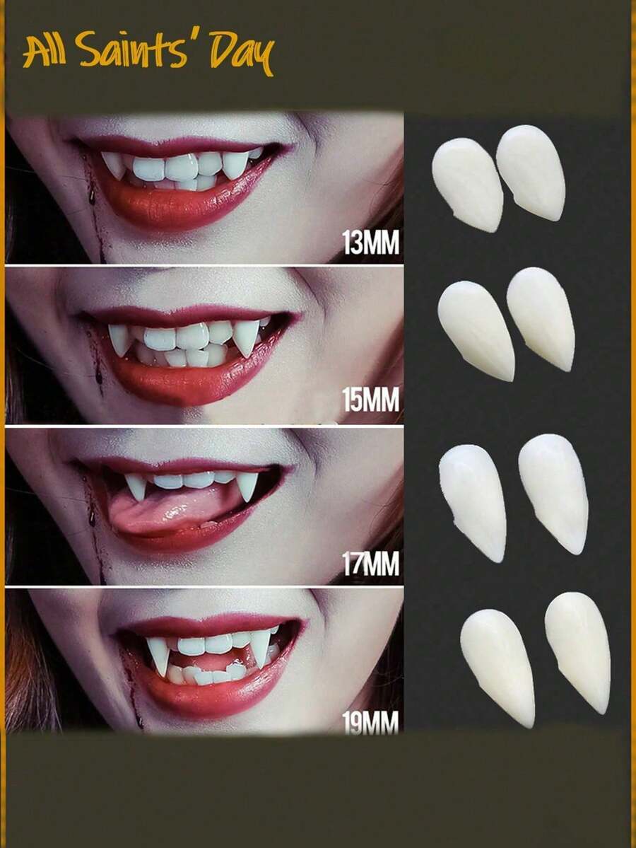 4 对万圣节吸血鬼僵尸假牙，恶搞假牙玩具，派对假牙，尖牙妆容，舞会假牙配件化妆道具，角色扮演派对吸血鬼牙套，万圣节礼物赠送他人 - 彩色 - 查看 1