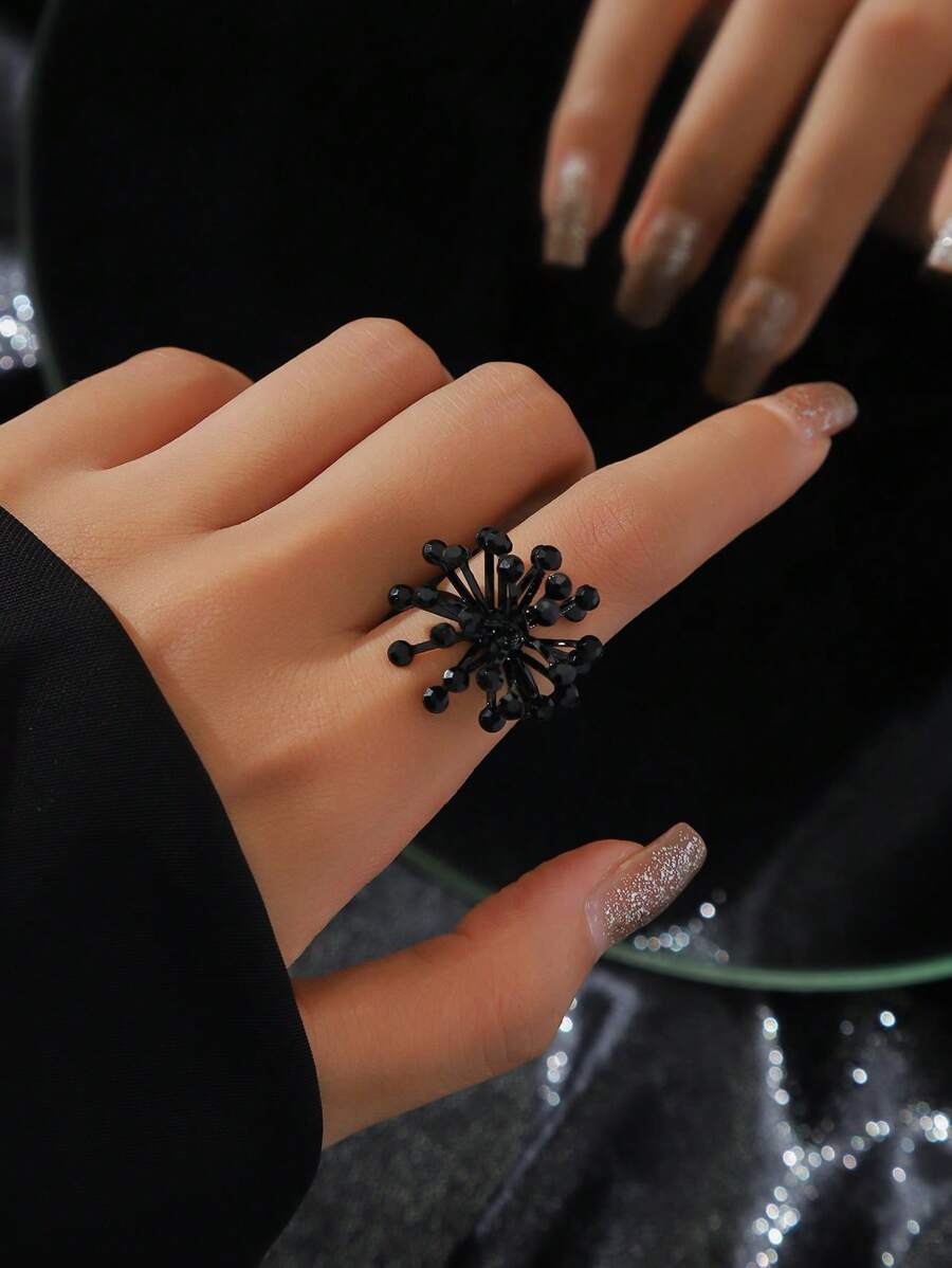 1 件复古黑花开口戒指