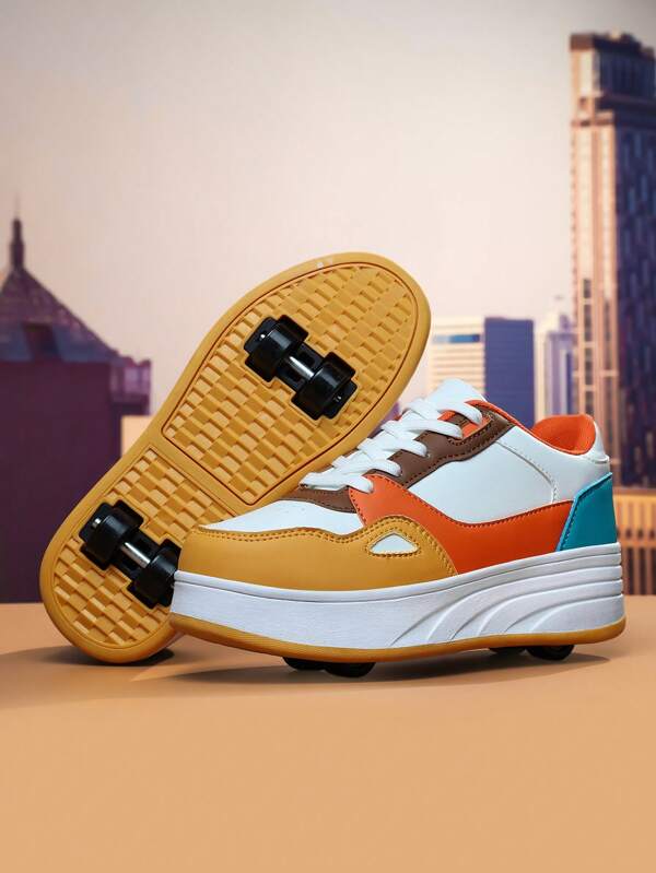 New Kids Shoes 4-Wheel Detachable Roller Skate Shoes, Fashionable Outdoor Sneakers For Teenagers, Comfortable & Popular Boys Casual Sports Shoes
