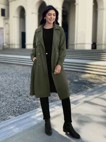 EMERY ROSE Cappotto trench con collo a bavero, maniche raglan, doppio petto e cintura