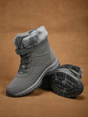 男士毛绒内衬雪地靴秋冬中筒厚底保暖靴户外活动男靴厚底男鞋运动休闲鞋