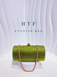 1 件橄榄绿迷人、优雅、精致、安静奢华亮片、时尚、闪亮闪光装饰链条盒包、礼品包、完美的新娘钱包，适合婚礼、舞会和派对活动晚宴包、派对女孩晚宴包、女士