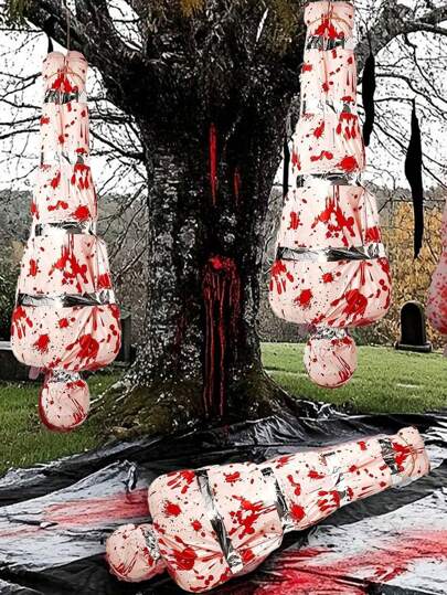 2pcs Realistic Zombie Decoration - Extra Long 60-Inch Inflatable Dead Body Dummy With Hanging,Includes 1 Humanoid Doll And 1 Shroud, For Halloween Party,Crime Scene - PVC Horror Prop With, Easy To Inflate & Deflate, Spooky Design, Wrapping Sheet Design, Escape Room Props, Durable Material, Party Planners