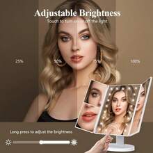 Vanity Makeup Mirror 1x/2x/3x Tri-Fold Makeup Mirror With 21 LED Lights And Adjustable Touch Screen Lighted Mirror Dressing Mirrors For Women - màu đen - Xem 6
