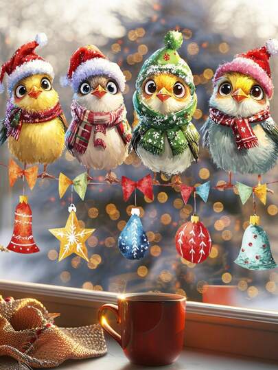 1 ملصق نافذة بشكل طائر كرتوني جميل، بنمط بيض عيد الفصح والأجراس، ديكور عيد الميلاد، ملصق ديكور المنزل، لاصق زجاج قابل لإعادة الاستخدام، مناسب للمنزل والحمام والحفلات وديكور الغرف والجدران والمعيشة، ملصقات شخصية، ديكور عيد الميلاد
