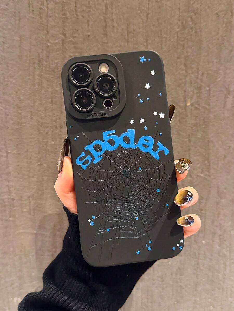 1Pc Blue Star Spider Web Shockproof Phone Case Compatible With IPhone 16/16Pro/16Plus/16ProMax 15/15Pro/15ProMax/14/14Pro/13/11/XR, A55 5G, A23, S24+, S22Ultra, S24, A14, A50 Etc. Soft Protective Cover Waterproof Anti-Fall Scratch ResistantFashionable Poker Cocktail Liquid Silicone Mobile Phone Case - 顏色1 - 查看 1