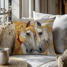 MEMNUN 1件/2件装现代艺术线条画白马印花装饰抱枕套【不含枕芯】，尺寸：17.7*17.7英寸（45*45厘米）/19.69*19.69英寸（50*50厘米）/15.75*15.75英寸（40*40厘米），【单面印花】涤纶抱枕套，适用于沙发、床、客厅、卧室、汽车、办公室、酒店装饰，是馈赠亲友的完美礼物，四季皆宜。