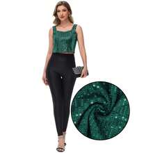 Women's Sequin Square Neck Tank Top With Sleeveless Design And Cropped Fit - Green - Green - View 5