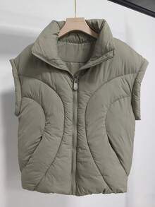 女士绗缝背心无袖拉链夹克外套冬季时尚轻便大衣