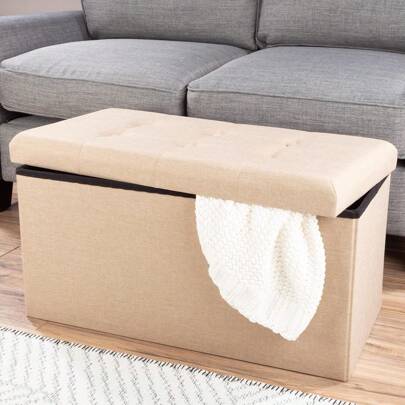 Folding Storage Ottoman - 30-Inch Tufted Footrest, Linen Chest, Or Bench With Removable Bin For Living Room, Bedroom, Or Dorm By  (Beige),10920392