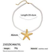 1pc Fashionable Luxury 18K Gold Stainless Steel Sea Conch, Starfish And Sun Pendant Necklace, Versatile Accessory For Women