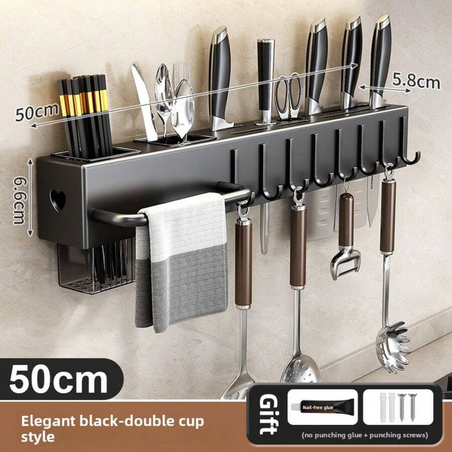 حامل سكاكين المطبخ، منظم، بدون تركيب ثقوب، حامل منشفة، حامل أدوات المطبخ