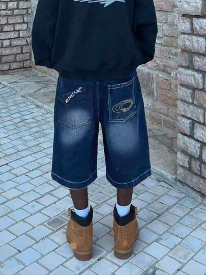 American Vintage Washed Straight Loose Fit Denim Shorts, Spring & Summer Jorts