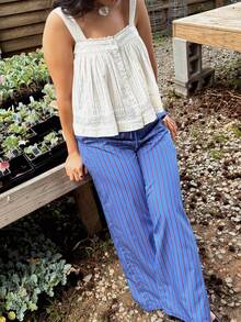 Women Summer Lace Trim Tank Top Casual Sleeveless Button Down Vest Top Loose Babydoll Blouse - 白色 - 查看 6