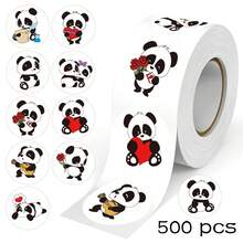 500 pièces Autocollants ronds de doodle de panda de bande dessinée, 1 pouce, 20 designs mignons, fournitures de bureau, scrapbooking, récompenses d'enseignant, autocollants imperméables en PVC - Multicolore - Voir 9